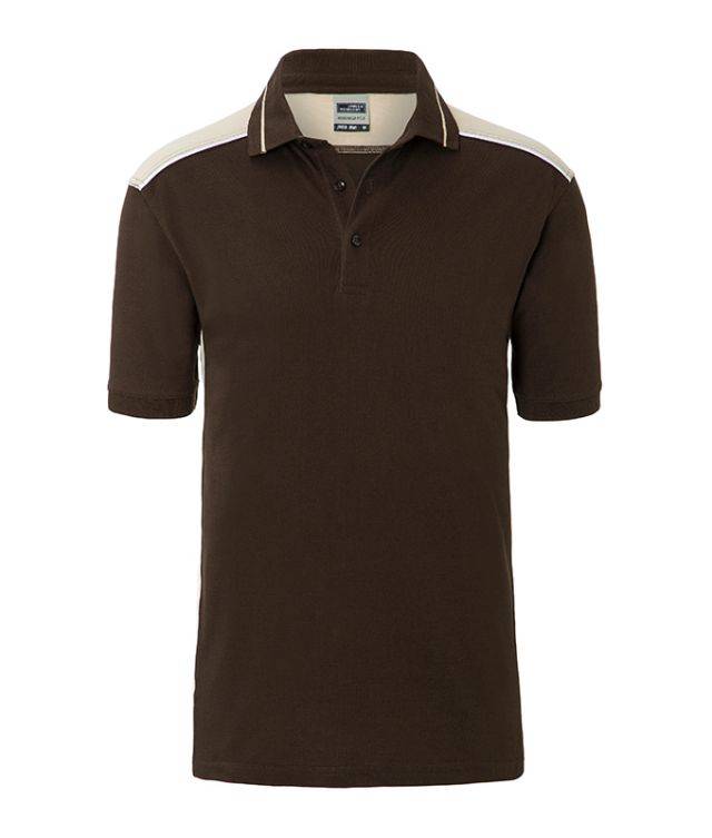 Men's Workwear Polo - COLOR - Pflegeleichtes und strapazierfähiges Polo mit Kontrasteinsätzen braun/grau, Gr. S