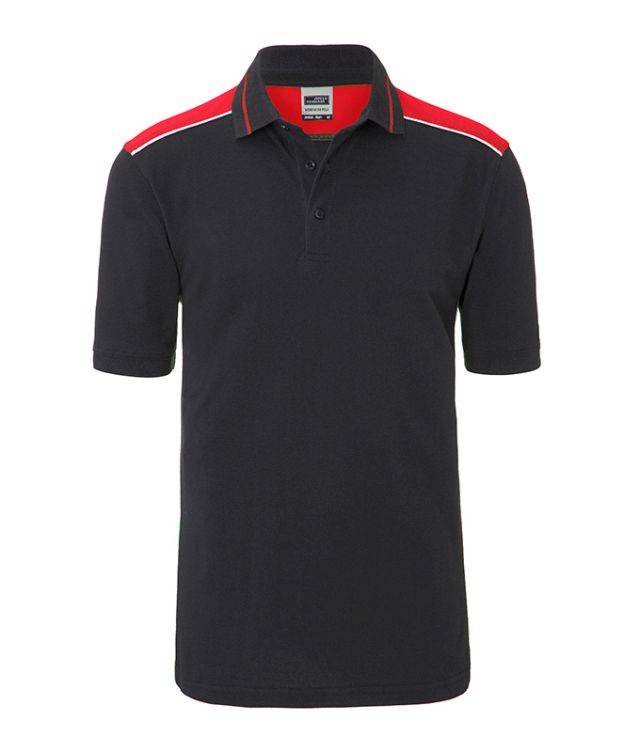 Men's Workwear Polo - COLOR - Pflegeleichtes und strapazierfähiges Polo mit Kontrasteinsätzen rot/grau, Gr. 3XL