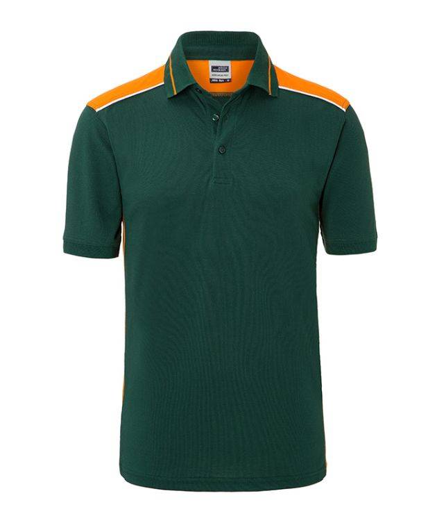 Men's Workwear Polo - COLOR - Pflegeleichtes und strapazierfähiges Polo mit Kontrasteinsätzen grün/orange, Gr. S