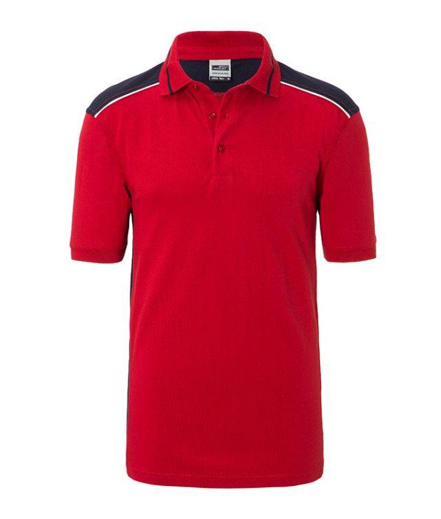 Men's Workwear Polo - COLOR - Pflegeleichtes und strapazierfähiges Polo mit Kontrasteinsätzen rot/blau, Gr. S