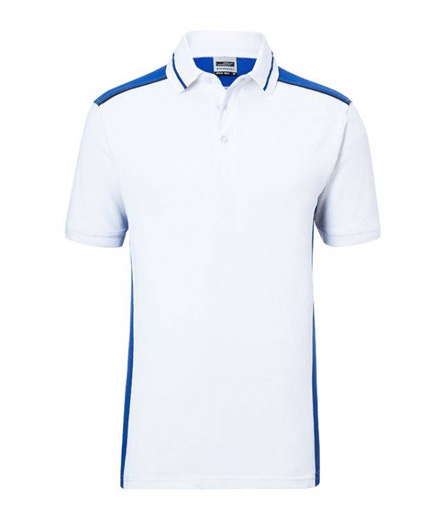 Men's Workwear Polo - COLOR - Pflegeleichtes und strapazierfähiges Polo mit Kontrasteinsätzen weiß/blau, Gr. L