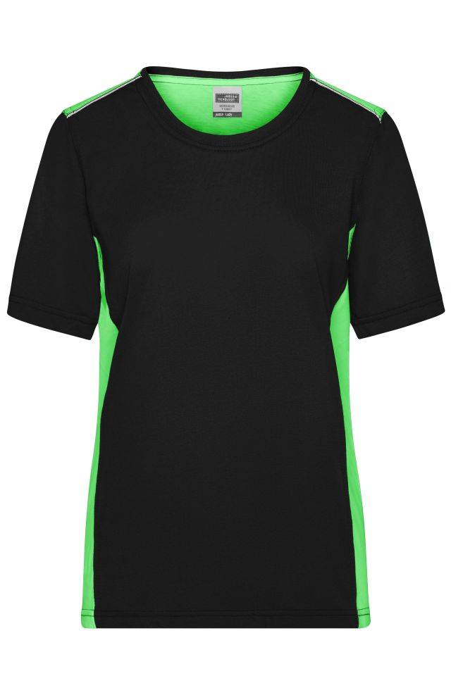 Ladies' Workwear T-Shirt - COLOR - Strapazierfähiges und pflegeleichtes T-Shirt mit Kontrasteinsätzen schwarz/grün, Gr.