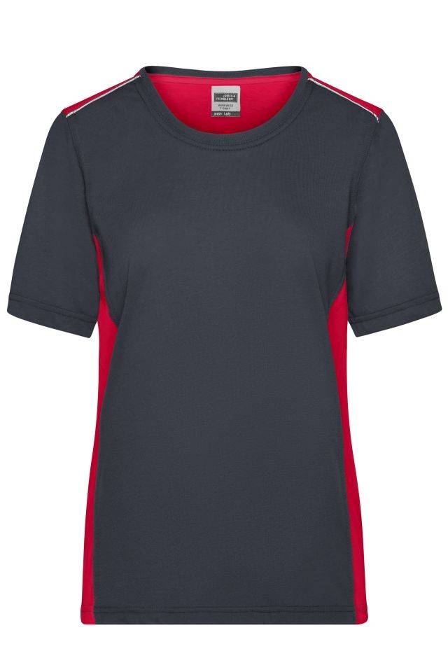 Ladies' Workwear T-Shirt - COLOR - Strapazierfähiges und pflegeleichtes T-Shirt mit Kontrasteinsätzen rot/grau, Gr. 3XL