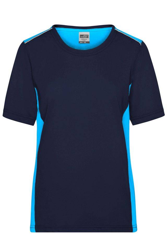 Ladies' Workwear T-Shirt - COLOR - Strapazierfähiges und pflegeleichtes T-Shirt mit Kontrasteinsätzen blau, Gr. XS