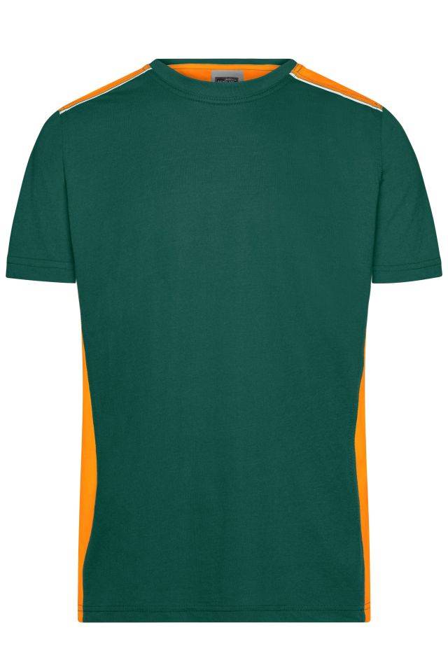 Men's Workwear T-Shirt - COLOR - Strapazierfähiges und pflegeleichtes T-Shirt mit Kontrasteinsätzen grün/orange, Gr. S