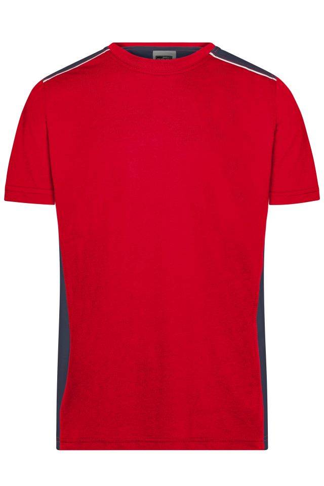 Men's Workwear T-Shirt - COLOR - Strapazierfähiges und pflegeleichtes T-Shirt mit Kontrasteinsätzen rot/blau, Gr. XS
