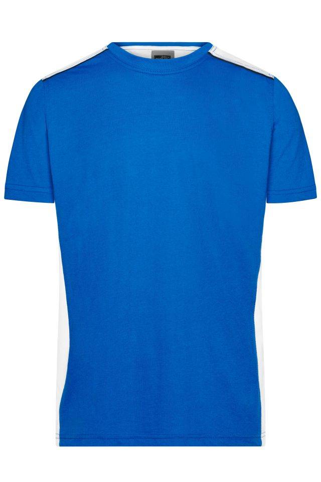 Men's Workwear T-Shirt - COLOR - Strapazierfähiges und pflegeleichtes T-Shirt mit Kontrasteinsätzen weiß/blau, Gr. S