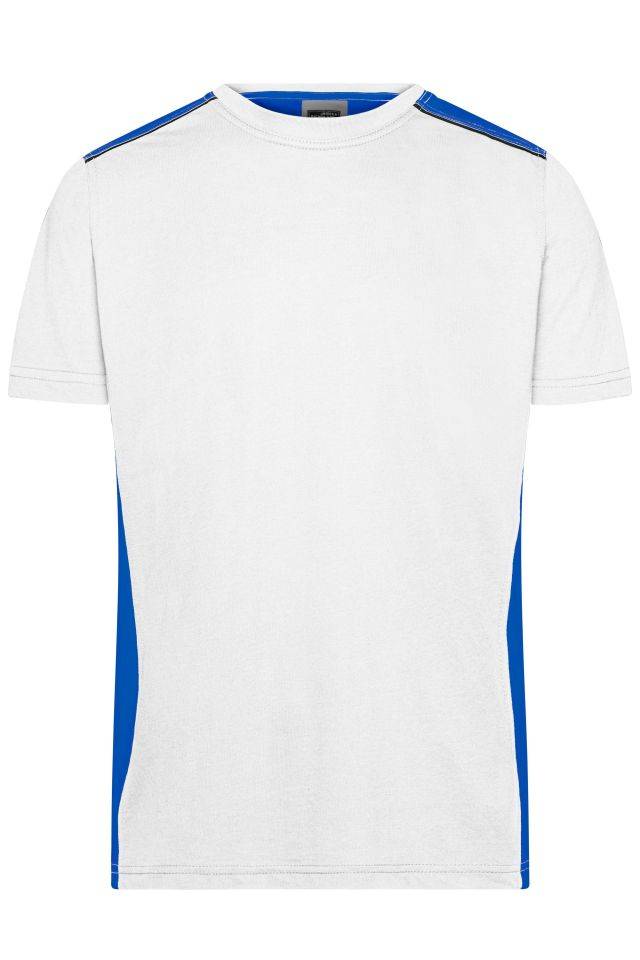Men's Workwear T-Shirt - COLOR - Strapazierfähiges und pflegeleichtes T-Shirt mit Kontrasteinsätzen weiß/blau, Gr. 4XL