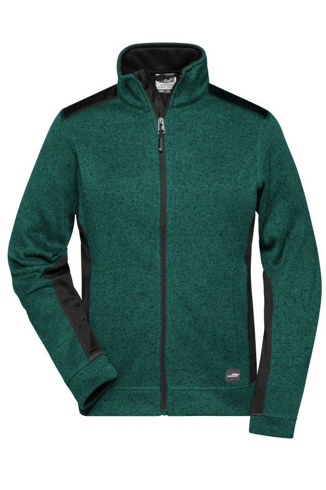 Ladies' Knitted Workwear Fleece Jacket - STRONG - Pflegeleichte Strickfleece Jacke im Materialmix grün/schwarz, Gr. M