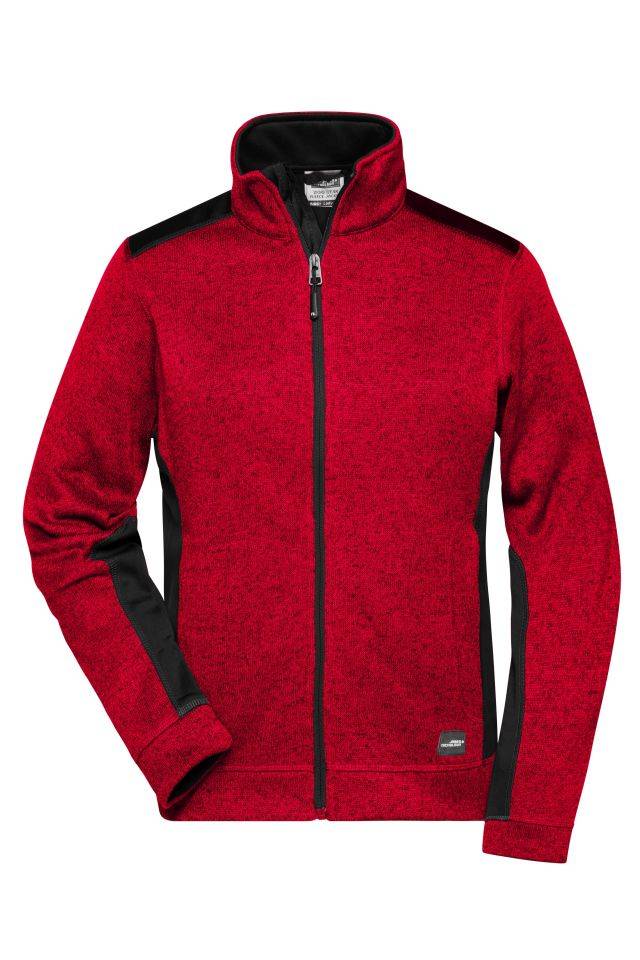 Ladies' Knitted Workwear Fleece Jacket - STRONG - Pflegeleichte Strickfleece Jacke im Materialmix rot/schwarz, Gr. S
