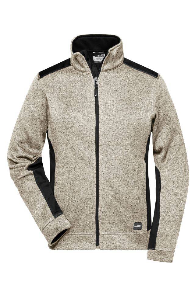 Ladies' Knitted Workwear Fleece Jacket - STRONG - Pflegeleichte Strickfleece Jacke im Materialmix grau/schwarz, Gr. XL