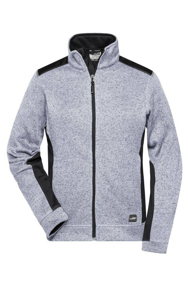 Ladies' Knitted Workwear Fleece Jacket - STRONG - Pflegeleichte Strickfleece Jacke im Materialmix weiß/grau, Gr. XXL