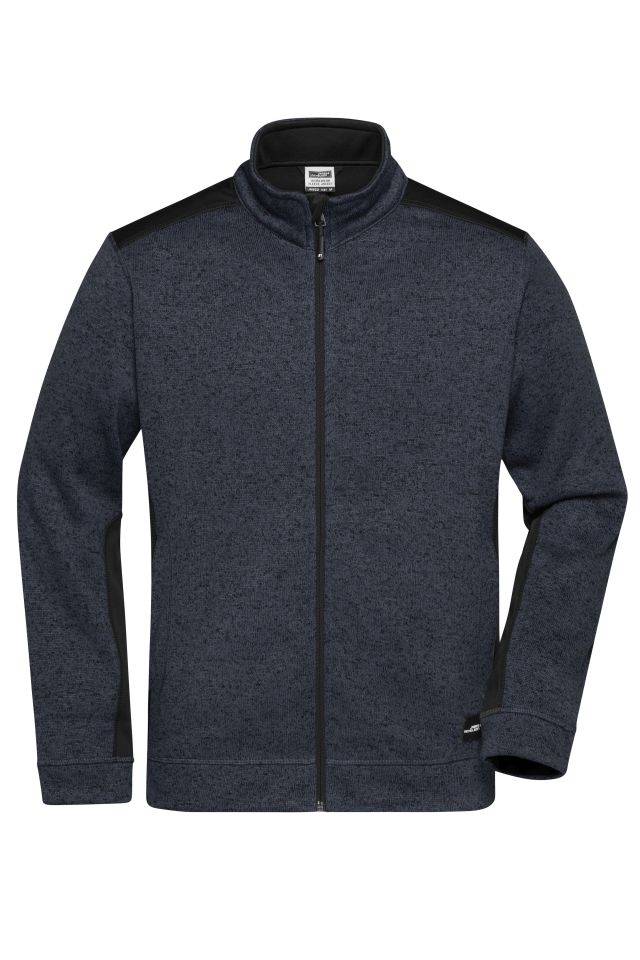 Men's Knitted Workwear Fleece Jacket - STRONG - Pflegeleichte Strickfleece Jacke im Materialmix grau/schwarz, Gr. XL