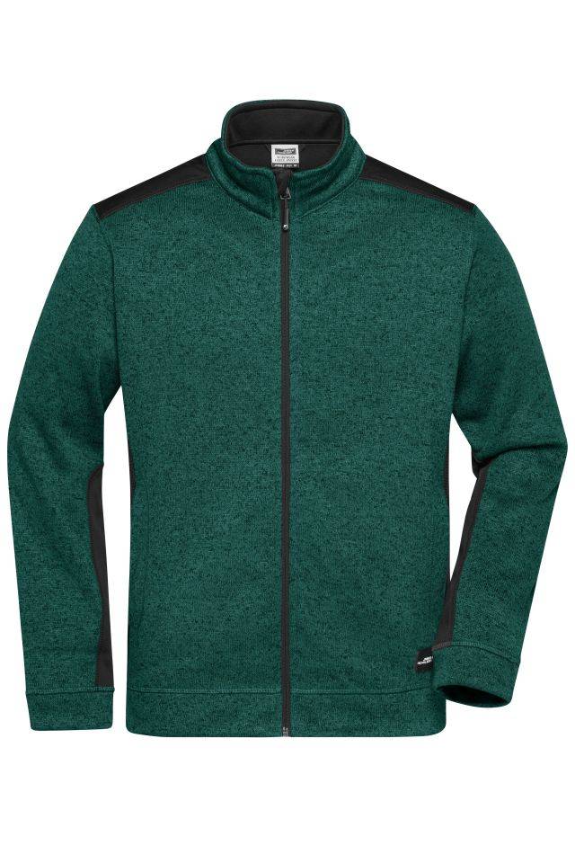 Men's Knitted Workwear Fleece Jacket - STRONG - Pflegeleichte Strickfleece Jacke im Materialmix grün/schwarz, Gr. L