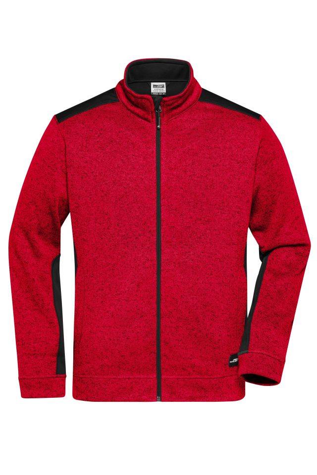 Men's Knitted Workwear Fleece Jacket - STRONG - Pflegeleichte Strickfleece Jacke im Materialmix rot/schwarz, Gr. M