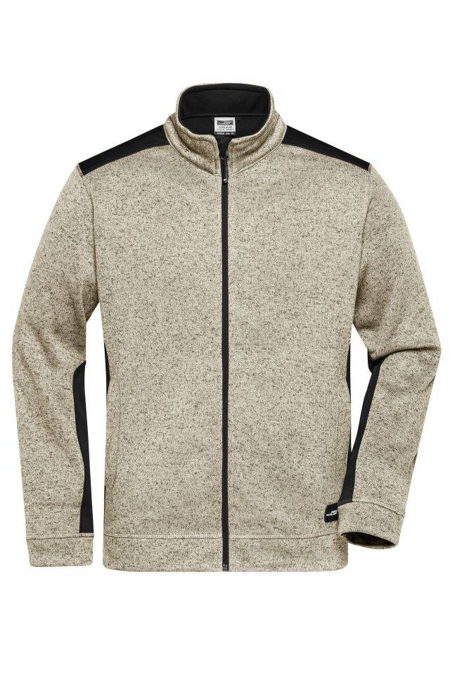 Men's Knitted Workwear Fleece Jacket - STRONG - Pflegeleichte Strickfleece Jacke im Materialmix grau/schwarz, Gr. M