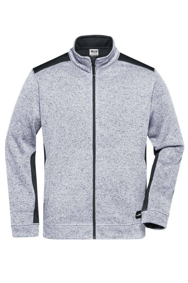 Men's Knitted Workwear Fleece Jacket - STRONG - Pflegeleichte Strickfleece Jacke im Materialmix weiß/grau, Gr. 3XL