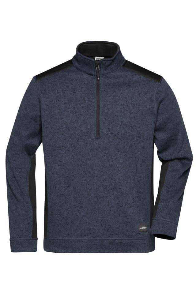Men's Knitted Workwear Fleece Half-Zip - STRONG - Pflegeleichter Strickfleece Troyer im Materialmix grau/schwarz, Gr. S