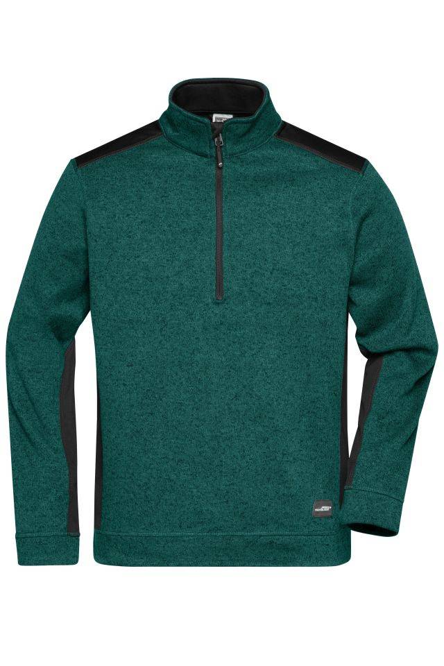 Men's Knitted Workwear Fleece Half-Zip - STRONG - Pflegeleichter Strickfleece Troyer im Materialmix grün/schwarz, Gr. XL