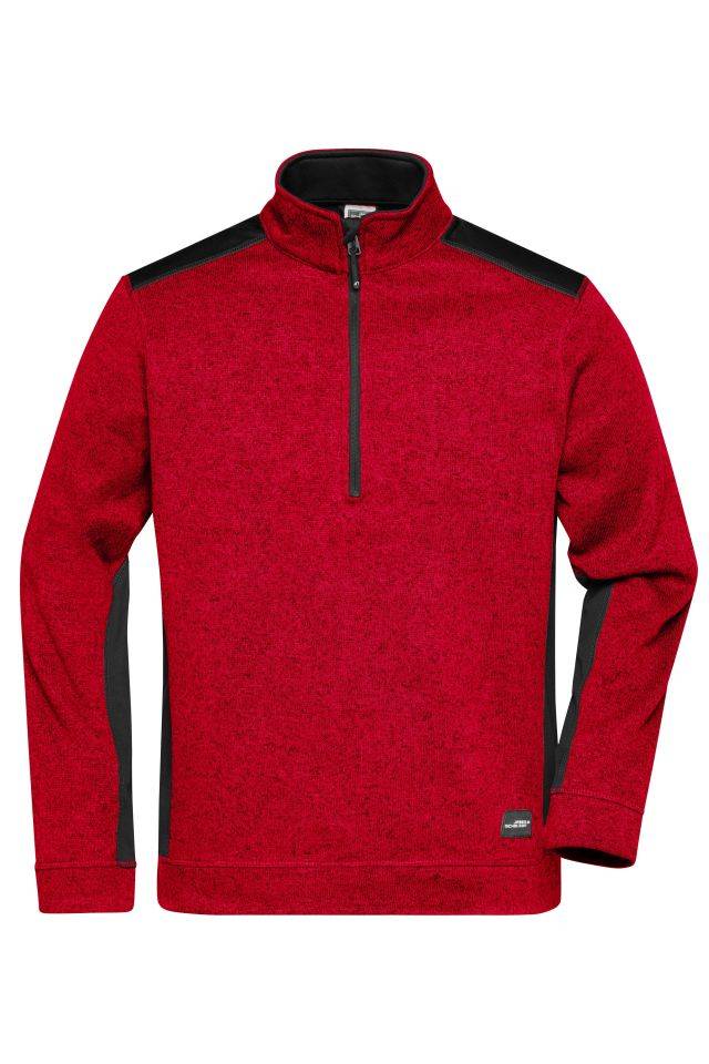 Men's Knitted Workwear Fleece Half-Zip - STRONG - Pflegeleichter Strickfleece Troyer im Materialmix rot/schwarz, Gr. XXL