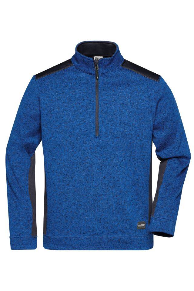 Men's Knitted Workwear Fleece Half-Zip - STRONG - Pflegeleichter Strickfleece Troyer im Materialmix blau, Gr. S