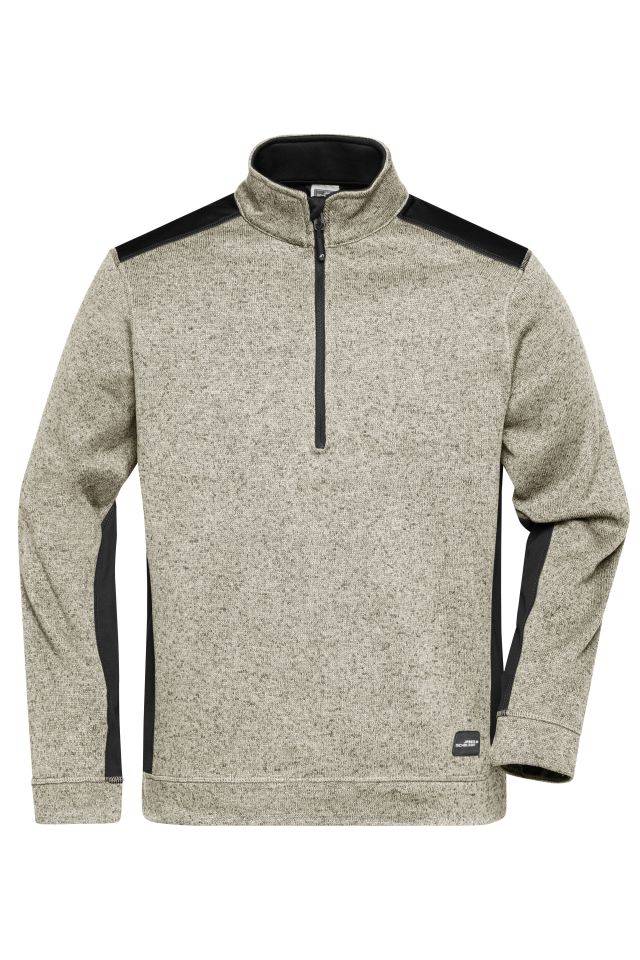 Men's Knitted Workwear Fleece Half-Zip - STRONG - Pflegeleichter Strickfleece Troyer im Materialmix grau/schwarz, Gr. XL