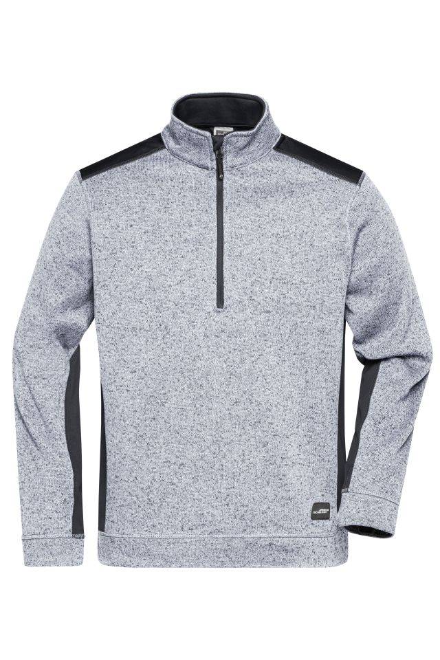 Men's Knitted Workwear Fleece Half-Zip - STRONG - Pflegeleichter Strickfleece Troyer im Materialmix weiß/grau, Gr. 4XL