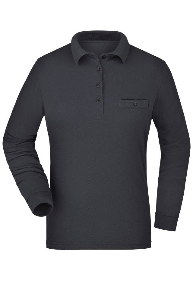Ladies' Workwear Polo Pocket Longsleeve Pflegeleichtes und strapazierfähiges Langarm Polo mit Brusttasche grau, Gr. 4XL