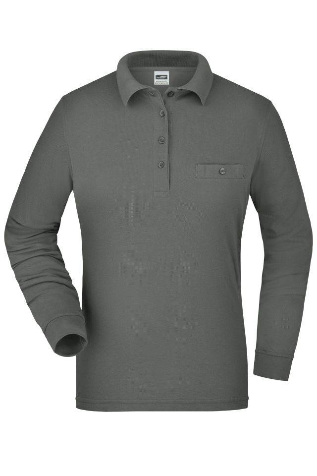Ladies' Workwear Polo Pocket Longsleeve Pflegeleichtes und strapazierfähiges Langarm Polo mit Brusttasche grau, Gr. 3XL