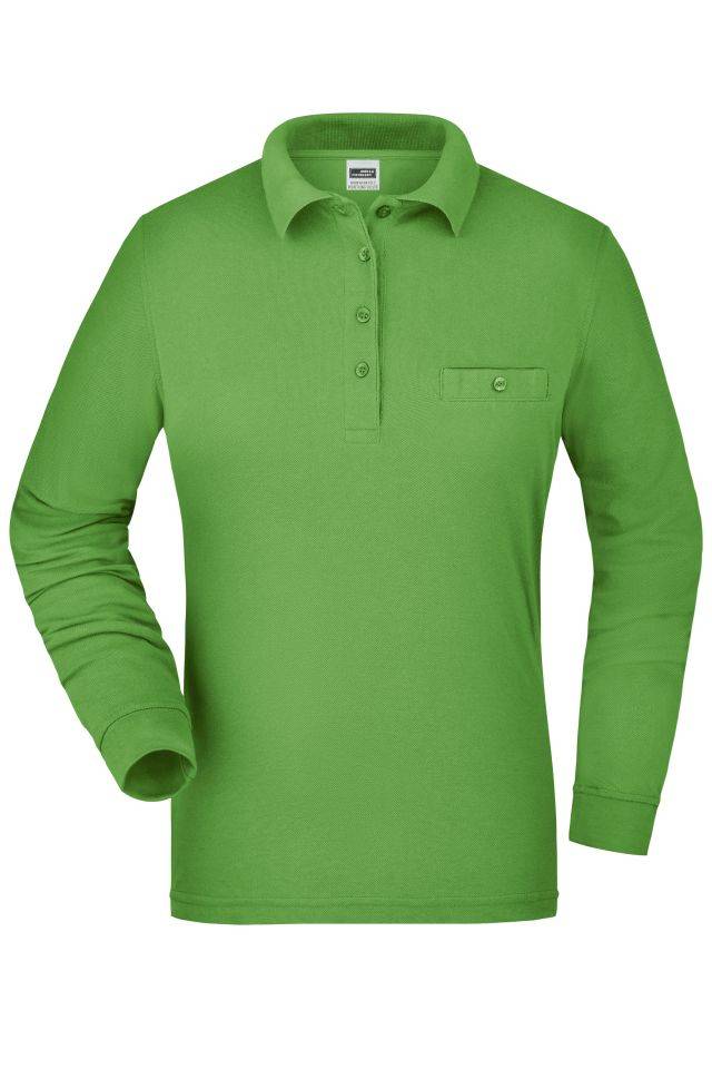 Ladies' Workwear Polo Pocket Longsleeve Pflegeleichtes und strapazierfähiges Langarm Polo mit Brusttasche grün, Gr. XXL