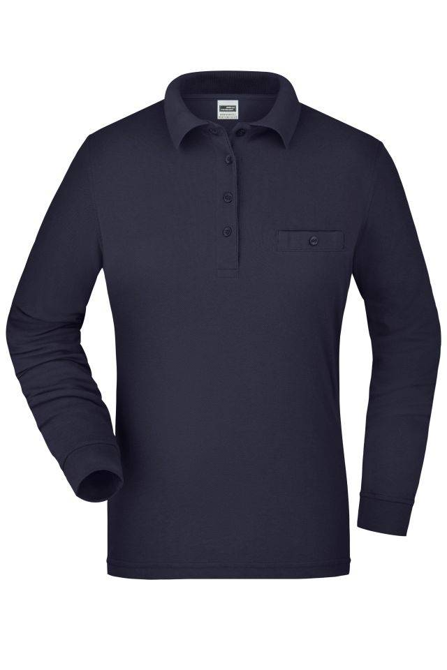 Ladies' Workwear Polo Pocket Longsleeve Pflegeleichtes und strapazierfähiges Langarm Polo mit Brusttasche blau, Gr. 3XL