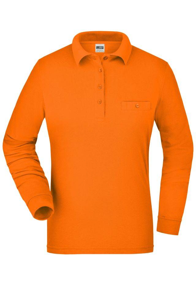 Ladies' Workwear Polo Pocket Longsleeve Pflegeleichtes und strapazierfähiges Langarm Polo mit Brusttasche orange, Gr. XS