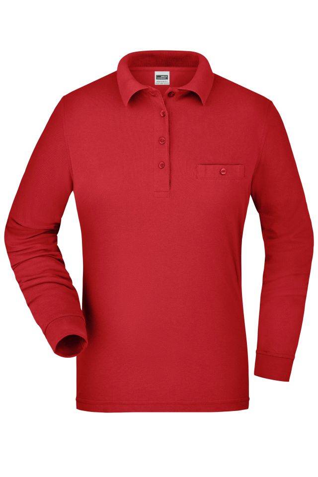 Ladies' Workwear Polo Pocket Longsleeve Pflegeleichtes und strapazierfähiges Langarm Polo mit Brusttasche rot, Gr. L