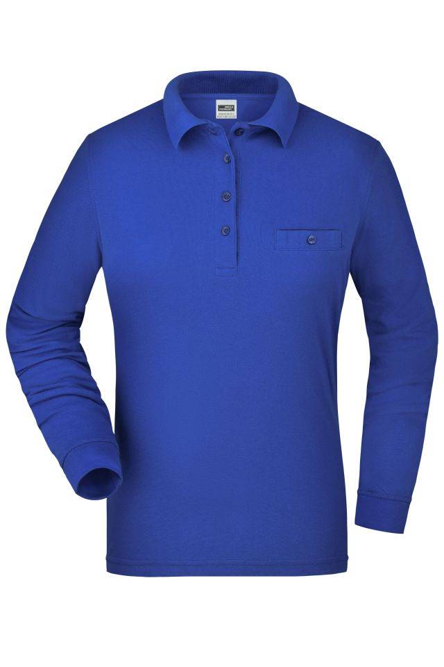 Ladies' Workwear Polo Pocket Longsleeve Pflegeleichtes und strapazierfähiges Langarm Polo mit Brusttasche blau, Gr. XL