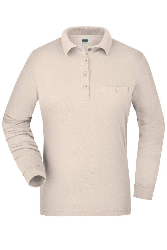 Ladies' Workwear Polo Pocket Longsleeve Pflegeleichtes und strapazierfähiges Langarm Polo mit Brusttasche braun/grau, Gr