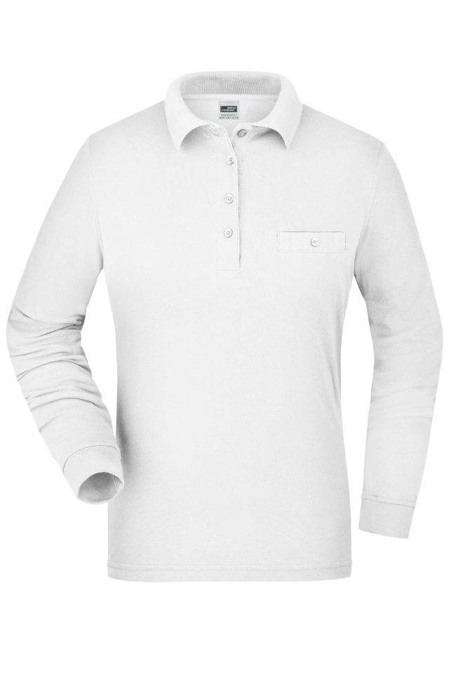 Ladies' Workwear Polo Pocket Longsleeve Pflegeleichtes und strapazierfähiges Langarm Polo mit Brusttasche weiß, Gr. XXL