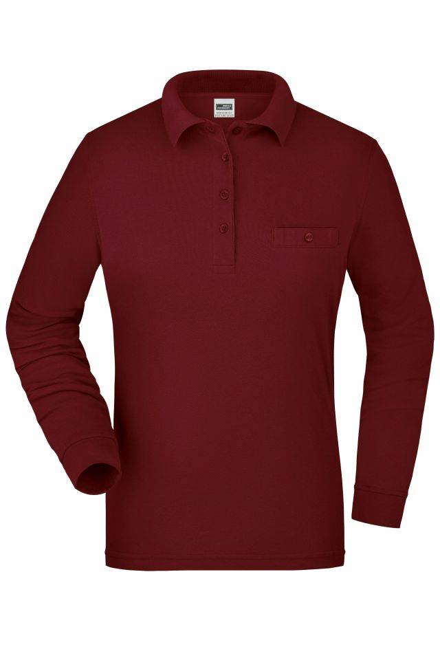 Ladies' Workwear Polo Pocket Longsleeve Pflegeleichtes und strapazierfähiges Langarm Polo mit Brusttasche rot/weinrot, G