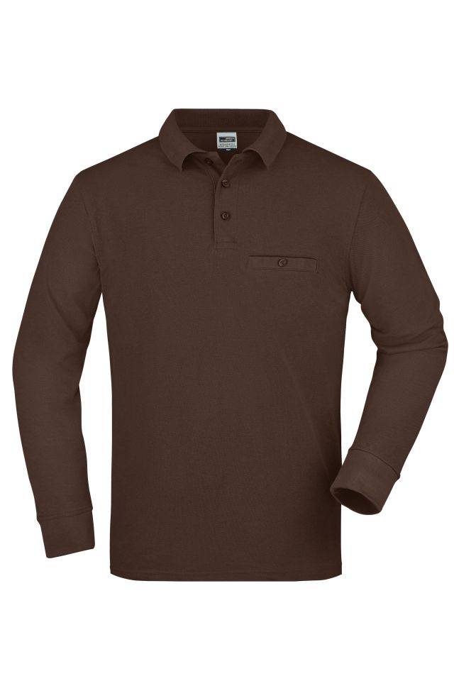 Men's Workwear Polo Pocket Longsleeve Pflegeleichtes und strapazierfähiges Langarm Polo mit Brusttasche braun, Gr. XXL