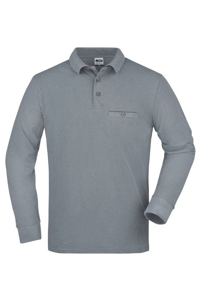 Men's Workwear Polo Pocket Longsleeve Pflegeleichtes und strapazierfähiges Langarm Polo mit Brusttasche grau, Gr. 6XL