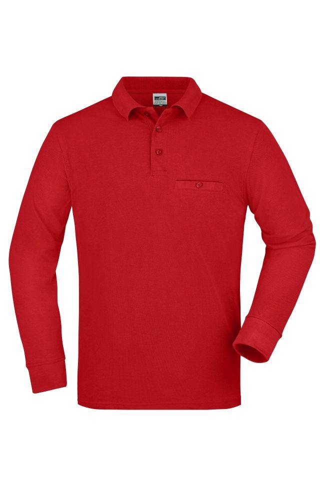 Men's Workwear Polo Pocket Longsleeve Pflegeleichtes und strapazierfähiges Langarm Polo mit Brusttasche rot, Gr. M