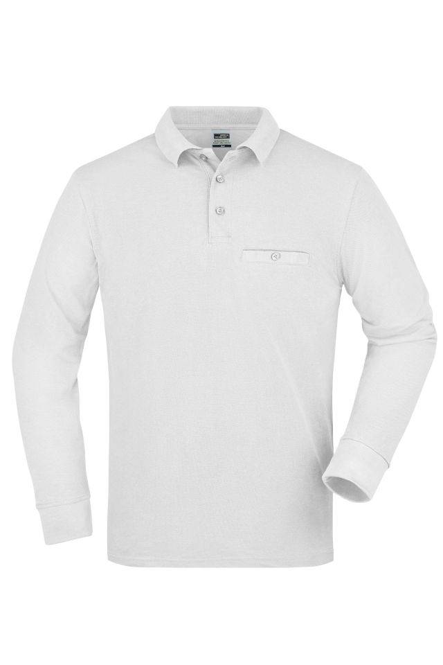 Men's Workwear Polo Pocket Longsleeve Pflegeleichtes und strapazierfähiges Langarm Polo mit Brusttasche weiß, Gr. S