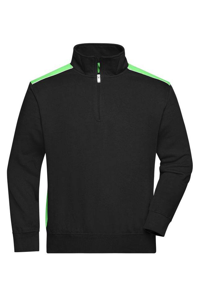 Workwear Half-Zip Sweat - COLOR - Sweatshirt mit Stehkragen, Reißverschluss und Kontrasteinsätzen schwarz/grün, Gr. 3XL