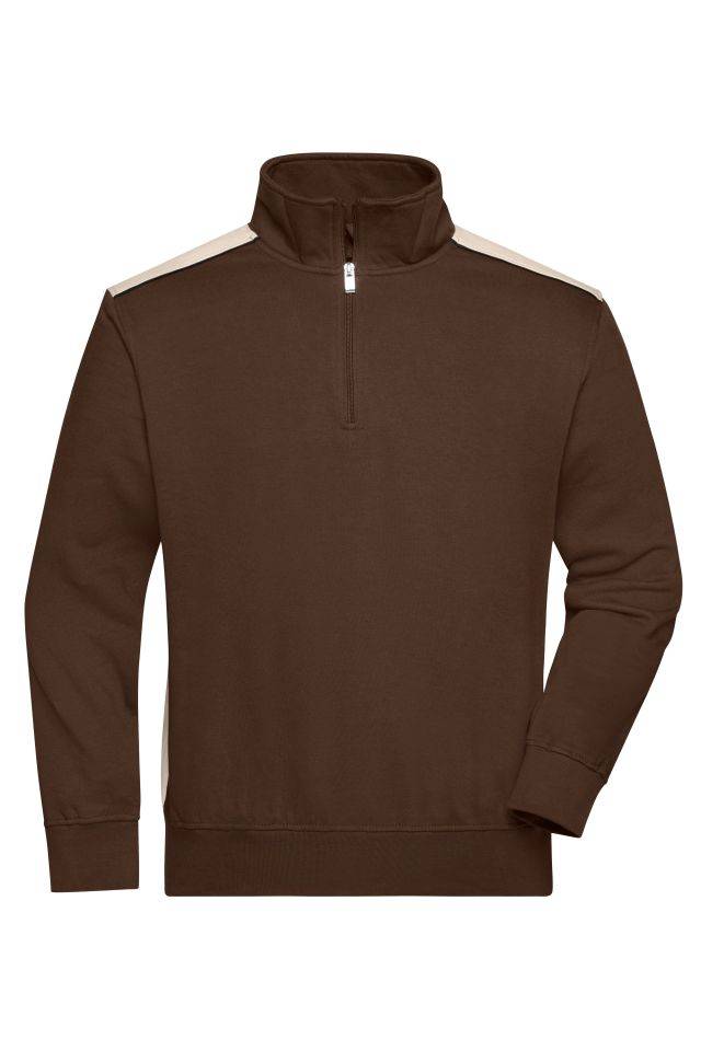 Workwear Half-Zip Sweat - COLOR - Sweatshirt mit Stehkragen, Reißverschluss und Kontrasteinsätzen braun/grau, Gr. 4XL