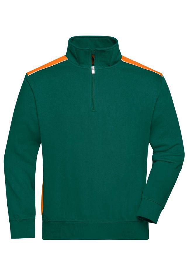 Workwear Half-Zip Sweat - COLOR - Sweatshirt mit Stehkragen, Reißverschluss und Kontrasteinsätzen grün/orange, Gr. 6XL