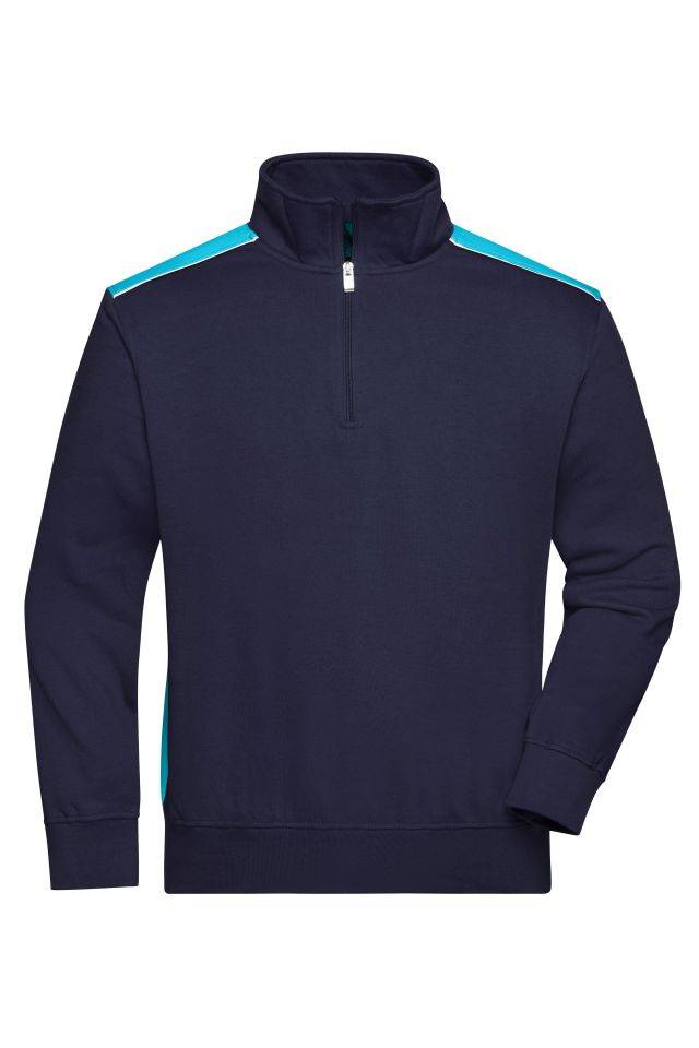 Workwear Half-Zip Sweat - COLOR - Sweatshirt mit Stehkragen, Reißverschluss und Kontrasteinsätzen blau, Gr. 4XL