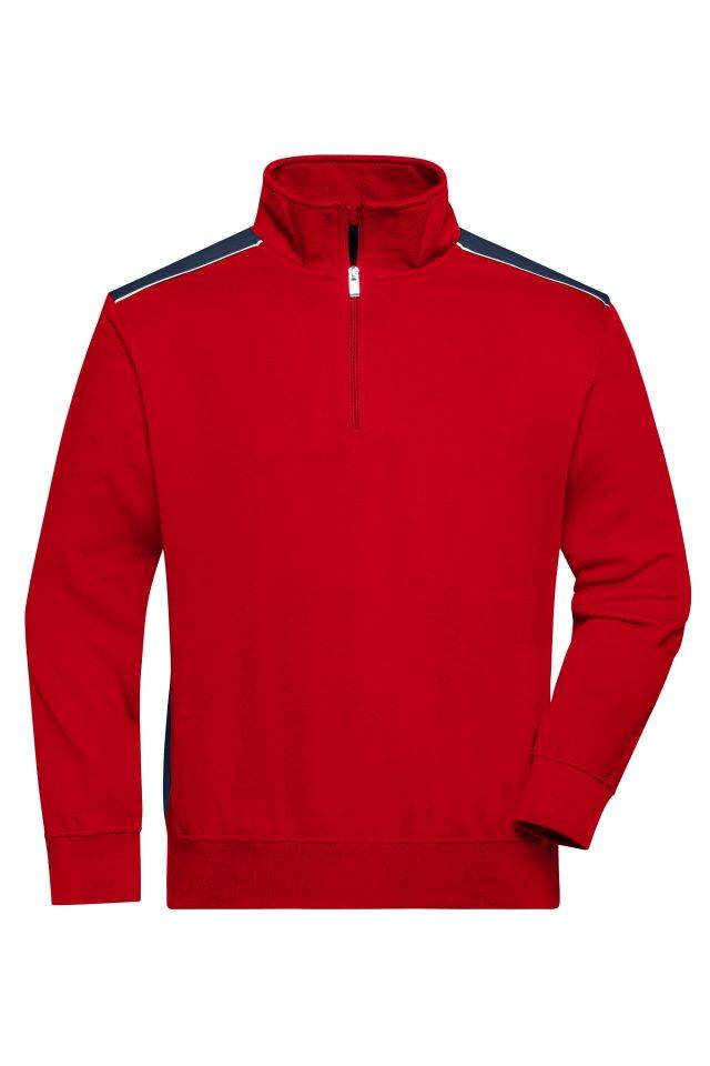 Workwear Half-Zip Sweat - COLOR - Sweatshirt mit Stehkragen, Reißverschluss und Kontrasteinsätzen rot/blau, Gr. 3XL
