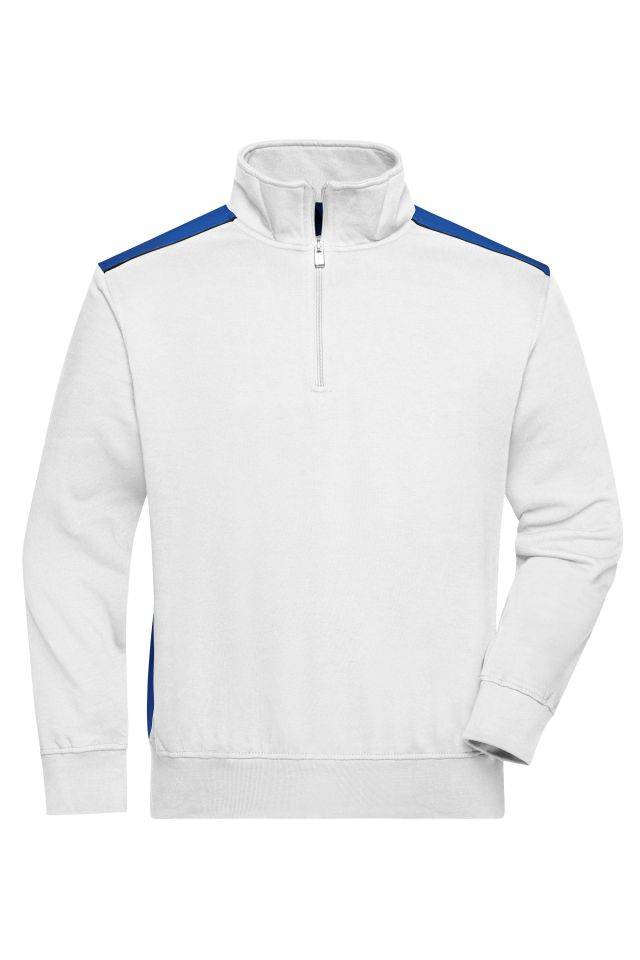 Workwear Half-Zip Sweat - COLOR - Sweatshirt mit Stehkragen, Reißverschluss und Kontrasteinsätzen weiß/blau, Gr. XXL