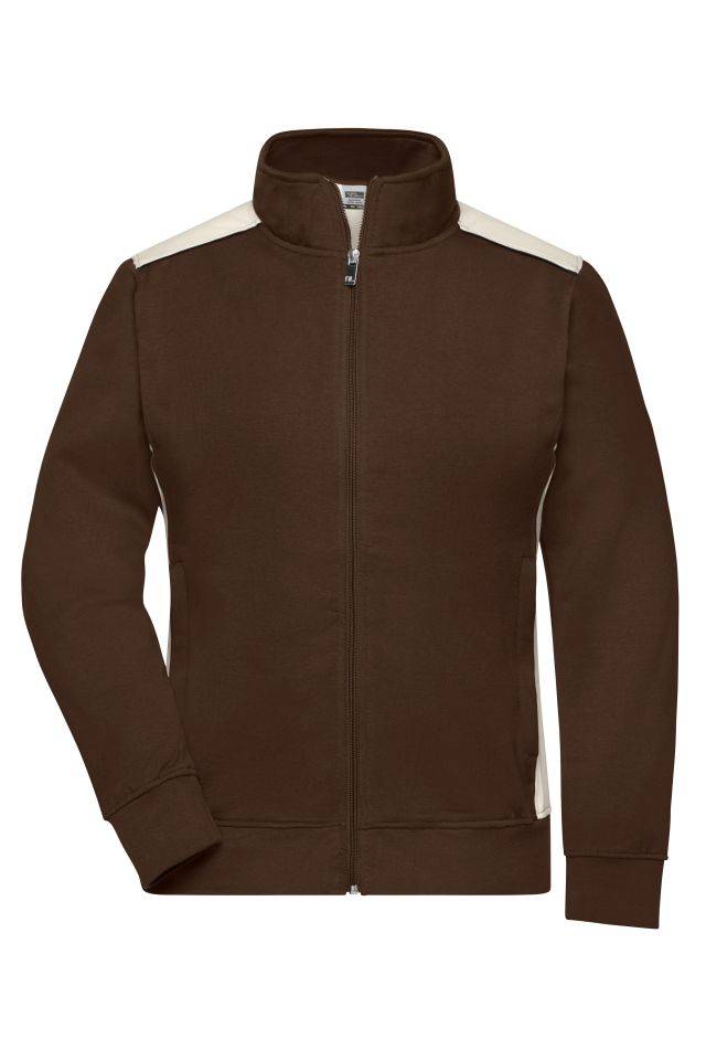 Ladies' Workwear Sweat Jacket - COLOR - Sweat-Jacke mit Stehkragen und Kontrasteinsätzen braun/grau, Gr. S