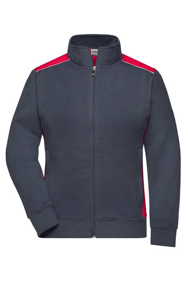 Ladies' Workwear Sweat Jacket - COLOR - Sweat-Jacke mit Stehkragen und Kontrasteinsätzen rot/grau, Gr. L