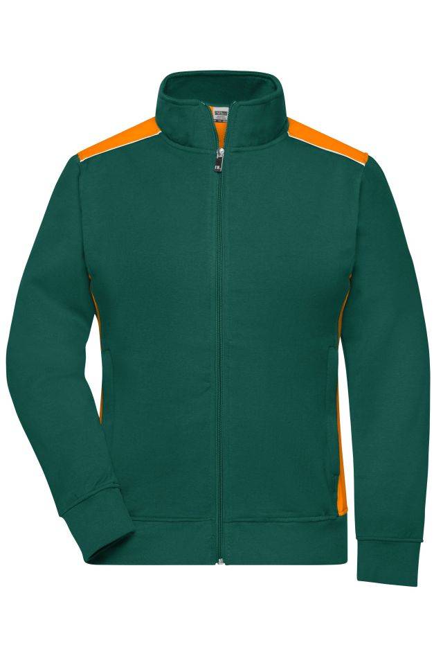 Ladies' Workwear Sweat Jacket - COLOR - Sweat-Jacke mit Stehkragen und Kontrasteinsätzen grün/orange, Gr. 3XL
